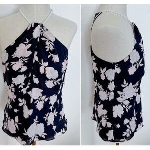 Michael Kors Silk Floral Blouse with Pearl Halter Neckline Womens size 8